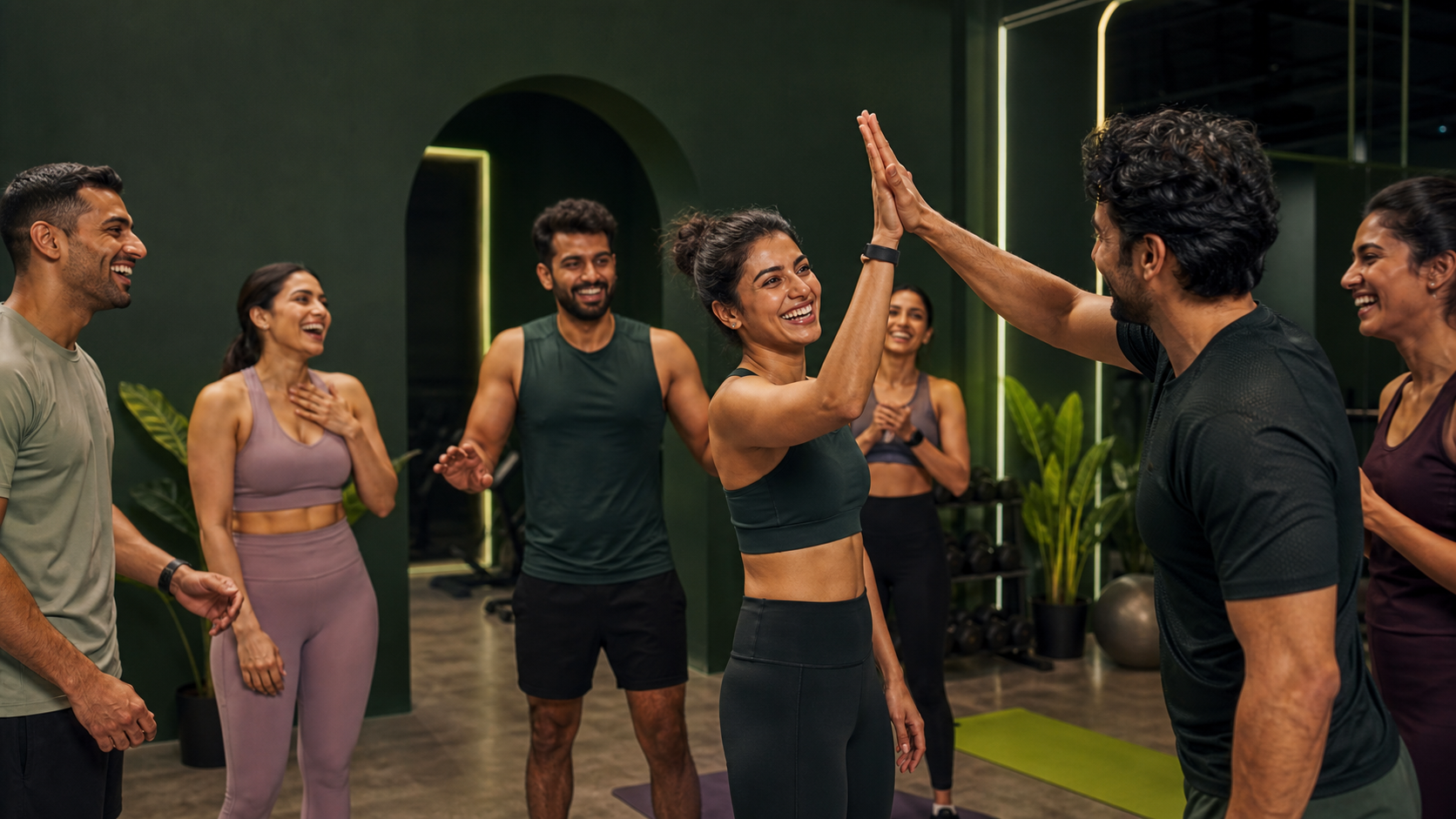 A diverse Indian fitness community celebrating together